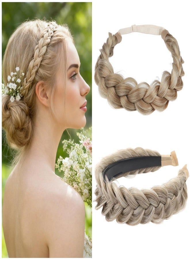 Aaiffey 2Pcs Braided Headbands for Women Elastic Stretch Hair Band Synthetic Hair Hoops Chunky Fishtail Braided Hairpiece Wide Headwrap (Sunny Blonde) - Image 2